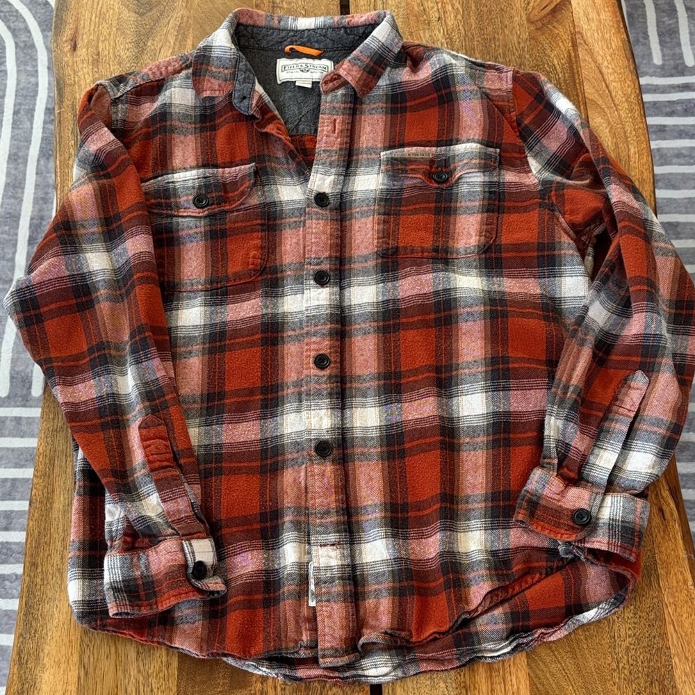 Field & Stream Orange and Black Plaid Flannel Shirt